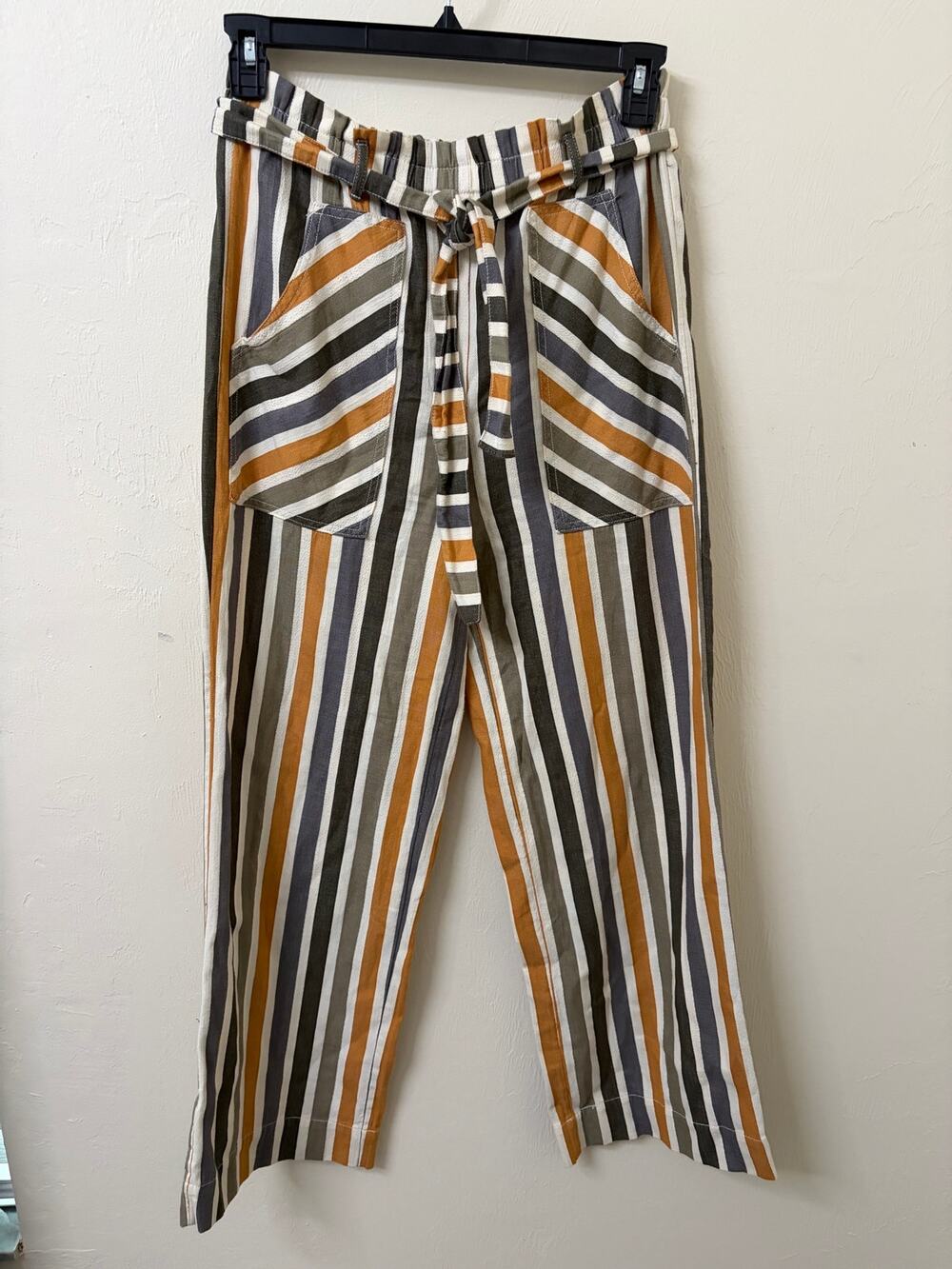 By Anthropologie Striped Wide Leg Utility Coastal Pants Boho Tie Waist Size S